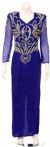 Full Sleeves Long Beaded Formal Gown with Elegant Bodice in Royal/Silver